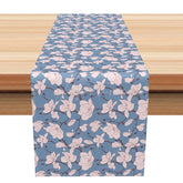 Aperturee - Aperturee Elegant Vintage Table Runner with Dense Blue and Pink Floral Print for Shabby Chic Kitchen Table Decor