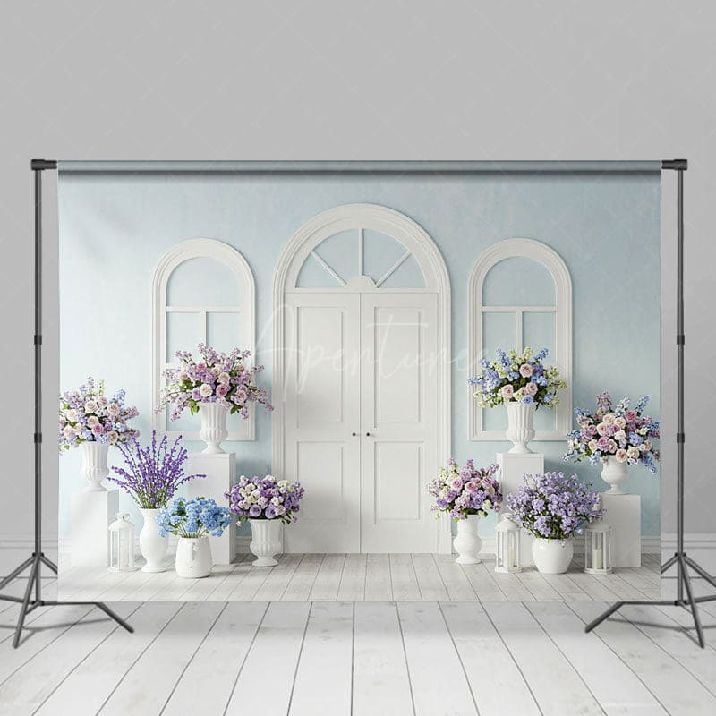 Aperturee - Aperturee Elegant Violet Floral Simple Door Wedding Backdrop