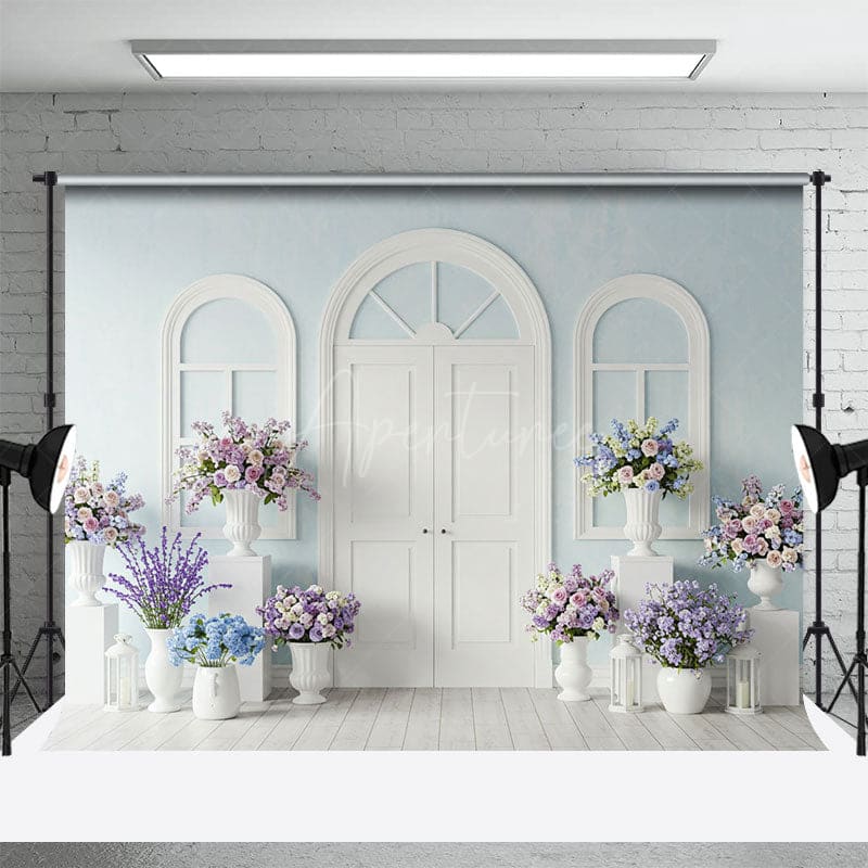 Aperturee - Aperturee Elegant Violet Floral Simple Door Wedding Backdrop