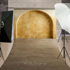 Aperturee - Aperturee Elegant Warm Yellow Textured Arch Sweep Backdrop Modern Minimalist Studio Photography Background for Portraits
