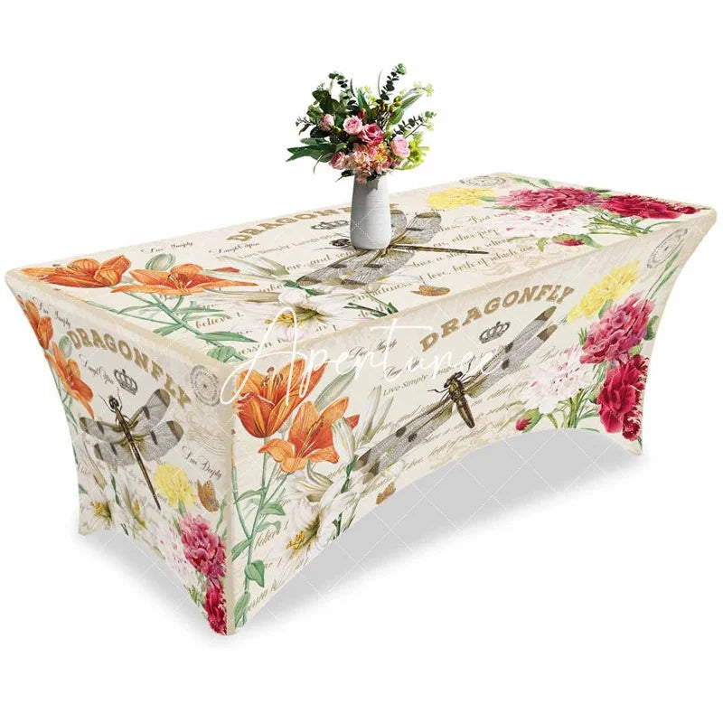 Aperturee - Aperturee Elegant Watercolor Blossom Flower Cute Stretch Table Cover