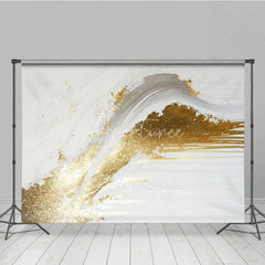 Aperturee - Aperturee Elegant White and Gold Abstract Photography Backdrop Modern Brush Stroke Glitter Design