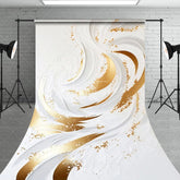 Aperturee - Aperturee Elegant White and Gold Abstract Swirl Glitter Sweep Backdrop Luxury Event Photography Studio Decor