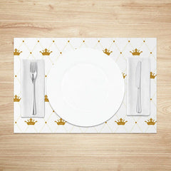 Aperturee - Aperturee Elegant White and Gold Crown Dining Set of 4 Placemats Royal Theme for Princess Party or Wedding Decor