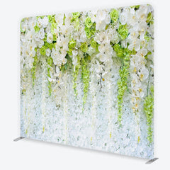 Aperturee - Aperturee Elegant White and Green Orchid Rose Floral Wall Square Double-Sided Backdrop with Hanging Wisteria