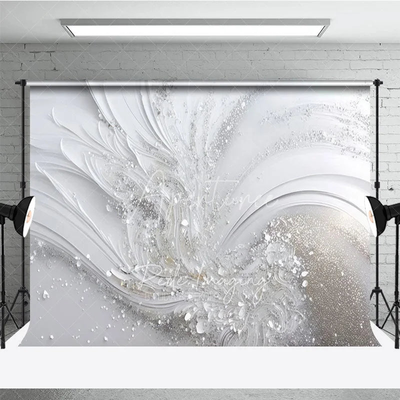Aperturee - Aperturee Elegant White and Silver Abstract Wave Photography Backdrop Glitter Sparkle Texture for Events