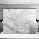 Aperturee - Aperturee Elegant White and Silver Abstract Wave Photography Backdrop Glitter Sparkle Texture for Events