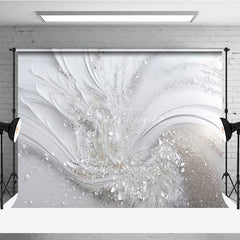 Aperturee - Aperturee Elegant White and Silver Abstract Wave Photography Backdrop Glitter Sparkle Texture for Events