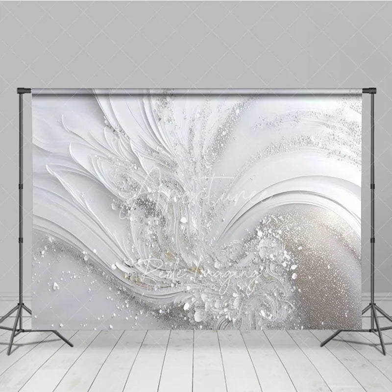 Aperturee - Aperturee Elegant White and Silver Abstract Wave Photography Backdrop Glitter Sparkle Texture for Events