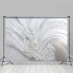 Aperturee - Aperturee Elegant White and Silver Abstract Wave Photography Backdrop Glitter Sparkle Texture for Events