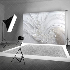 Aperturee - Aperturee Elegant White and Silver Abstract Wave Photography Backdrop Glitter Sparkle Texture for Events