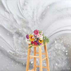 Aperturee - Aperturee Elegant White and Silver Abstract Wave Photography Backdrop Glitter Sparkle Texture for Events