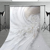 Aperturee - Aperturee Elegant White and Silver Glitter Abstract Wave Sweep Backdrop Luxurious Wedding Engagement and Party Decor