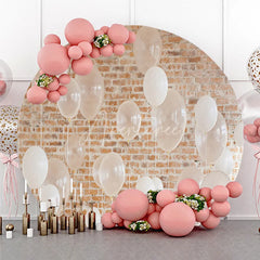 Aperturee - Aperturee Elegant White and Translucent Balloons Round Backdrop with Rustic Brick Wall Minimalist Party Decoration