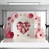Aperturee - Aperturee Elegant White Arch with Pink and Red Paper Flower Heart Photography Backdrop Romantic Valentine’s Day Decor