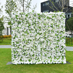 Aperturee - Aperturee Elegant White Artificial Flower Wall with Lush Roses and Hydrangeas Perfect for Wedding Party Decor