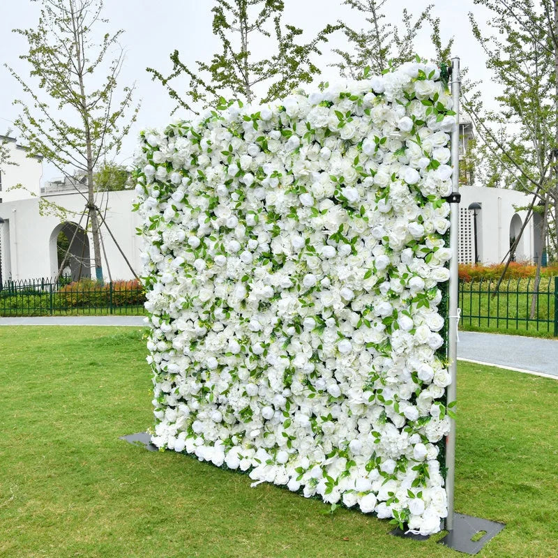 Aperturee - Aperturee Elegant White Artificial Flower Wall with Lush Roses and Hydrangeas Perfect for Wedding Party Decor