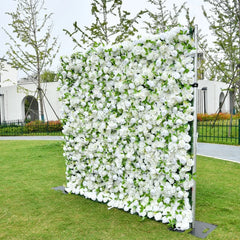 Aperturee - Aperturee Elegant White Artificial Flower Wall with Lush Roses and Hydrangeas Perfect for Wedding Party Decor