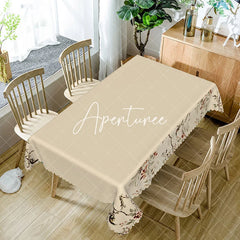 Aperturee - Aperturee Elegant White Beige With Flower Edged Tablecloth