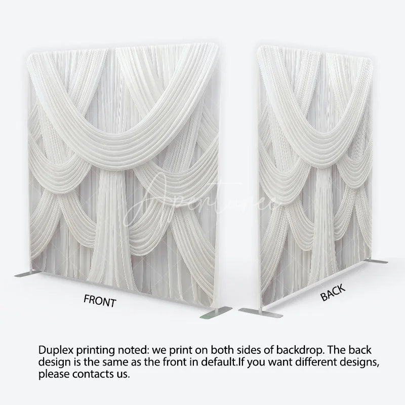 Aperturee - Aperturee Elegant White Draped Fabric Square Double-Sided Backdrop Luxurious Swag Design for Wedding Party and Event Photography