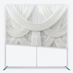 Aperturee - Aperturee Elegant White Draped Fabric Square Double-Sided Backdrop Luxurious Swag Design for Wedding Party and Event Photography