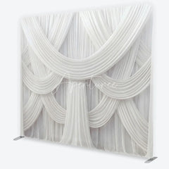 Aperturee - Aperturee Elegant White Draped Fabric Square Double-Sided Backdrop Luxurious Swag Design for Wedding Party and Event Photography