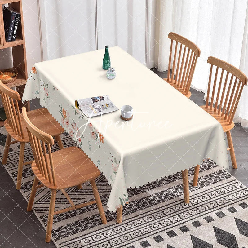 Aperturee - Aperturee Elegant White Pink Orange Flower Edge Tablecloth