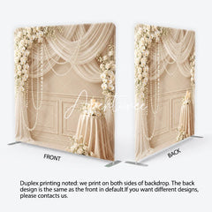 Aperturee - Aperturee Elegant White Rose Orchid and Pearl Wedding Square Double-Sided Backdrop Cream Drapes and Candles Celebration Decor