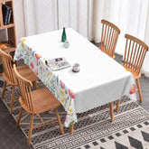 Aperturee - Aperturee Elegant White Table With Flower Edged Tablecloth