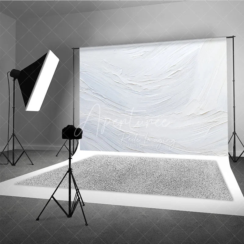 Aperturee - Aperturee Elegant White Textured Abstract Photography Backdrop Modern Artistic Brush Stroke Design for Studio Photoshoots