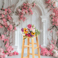 Aperturee Aperturee Elegant White Wall Photography Backdrop Pink Cherry Blossoms Arch Spring Wedding or Bridal Shower Studio Photo Prop