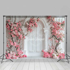 Aperturee Aperturee Elegant White Wall Photography Backdrop Pink Cherry Blossoms Arch Spring Wedding or Bridal Shower Studio Photo Prop