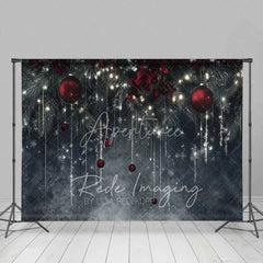 Aperturee - Aperturee Elegant Winter Night Backdrop Dark Grey Wall Hanging Icicles Red Ornaments Photo Background