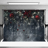 Aperturee - Aperturee Elegant Winter Night Backdrop Dark Grey Wall Hanging Icicles Red Ornaments Photo Background