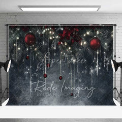 Aperturee - Aperturee Elegant Winter Night Backdrop Dark Grey Wall Hanging Icicles Red Ornaments Photo Background