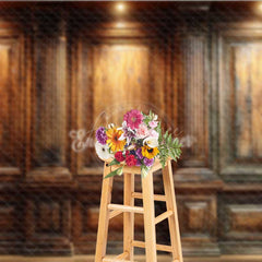 Aperturee - Aperturee Elegant Wood Wall Photography Backdrop Vintage Library or Office with Spotlights Classic Dark Academia Photo Prop