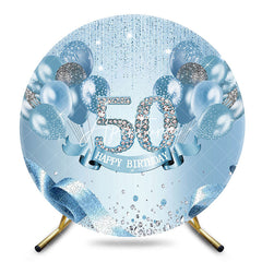 Aperturee - Aperturee Elelgant Blue Glitter Round 50th Birthday Backdrop