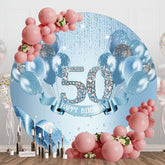 Aperturee - Aperturee Elelgant Blue Glitter Round 50th Birthday Backdrop