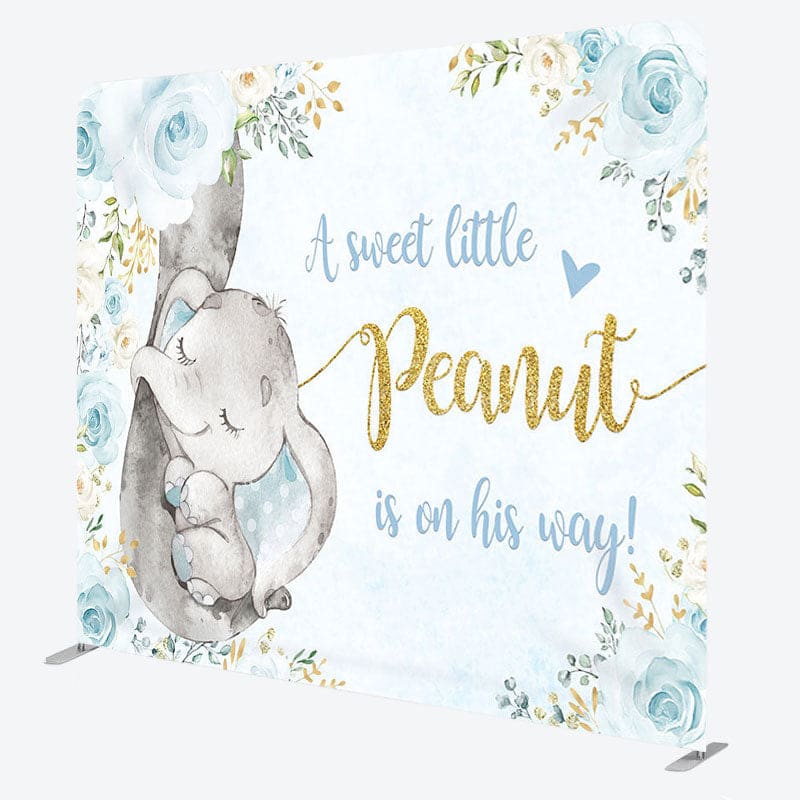 Aperturee - Aperturee Elephant Blue Rose Fabric Backdrop Cover for Baby Shower