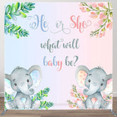 Aperturee - Aperturee Elephant Gender Reveal Fabric Backdrop Cover for Baby Shower