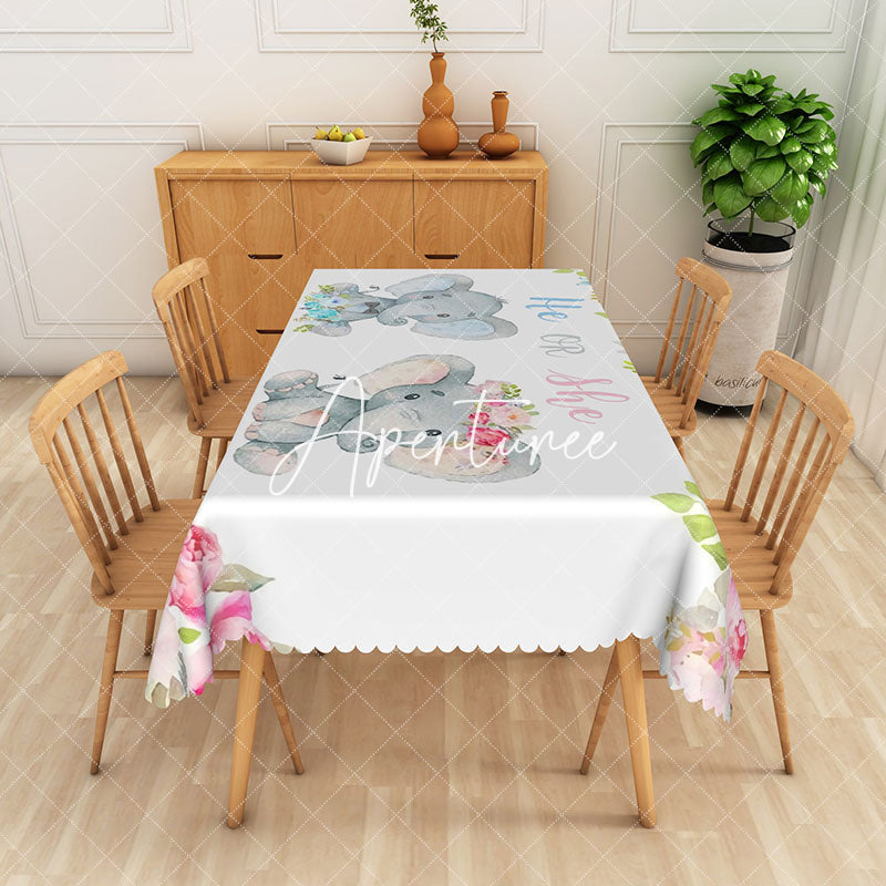 Aperturee - Aperturee Elephant Gender Reveal Rectangular Tablecloth