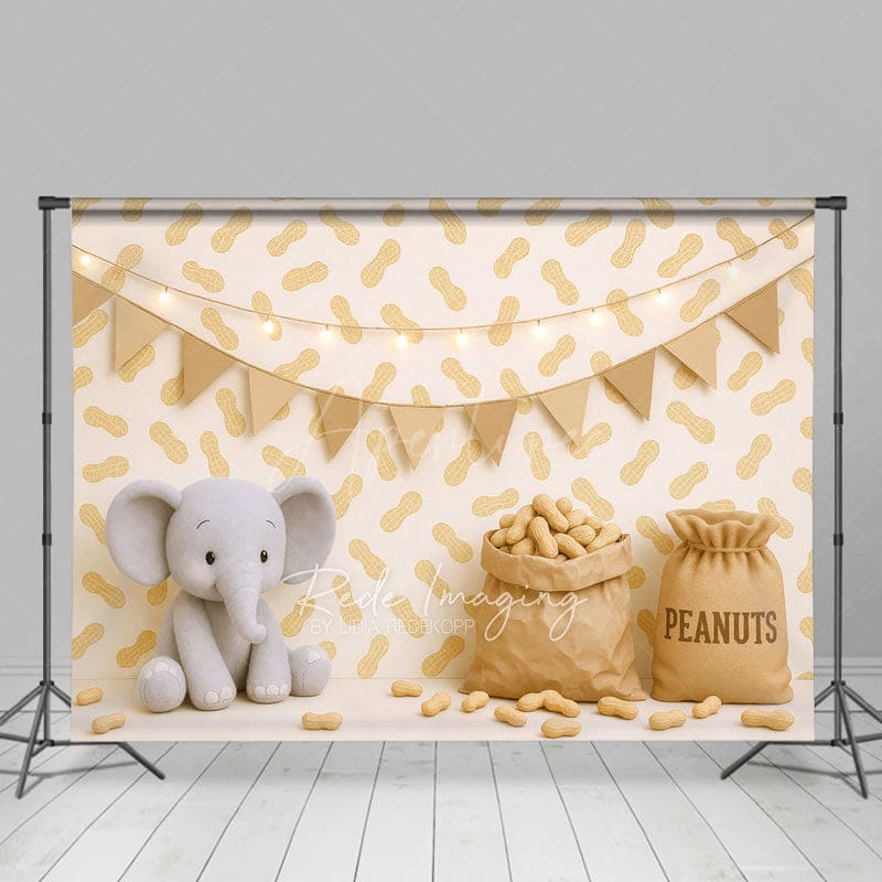 Aperturee - Aperturee Elephant Peanuts Cartoon Lights Cake Smash Backdrop