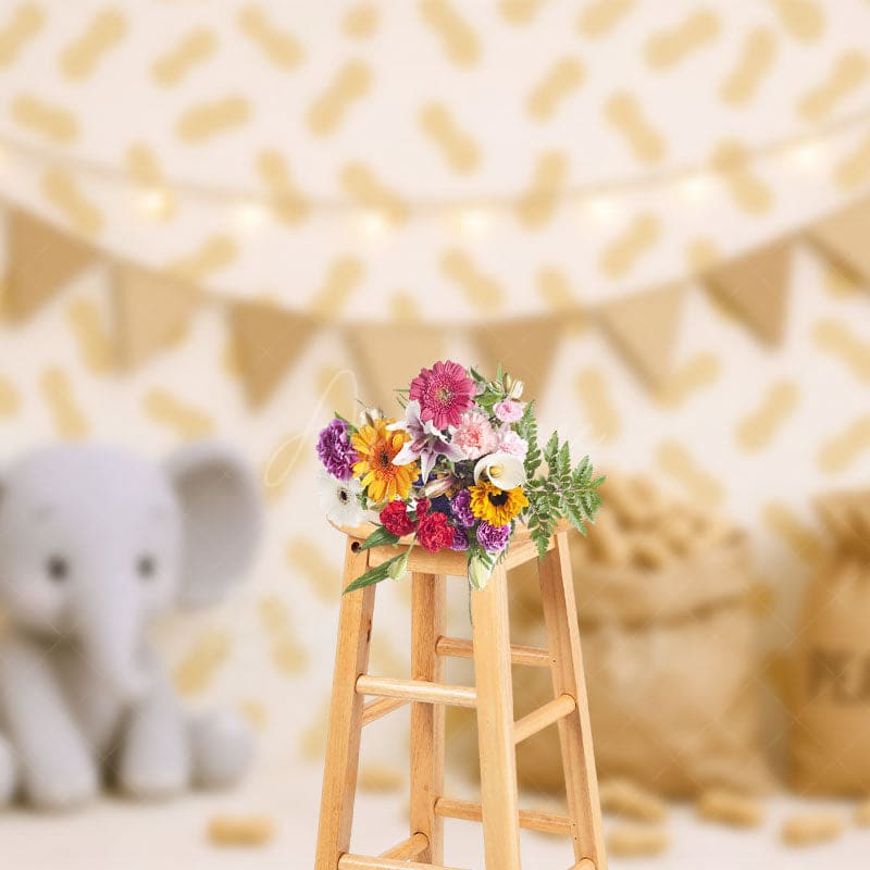 Aperturee - Aperturee Elephant Peanuts Cartoon Lights Cake Smash Backdrop