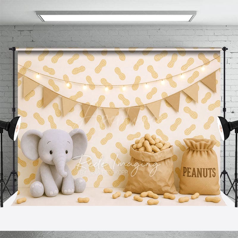 Aperturee - Aperturee Elephant Peanuts Cartoon Lights Cake Smash Backdrop