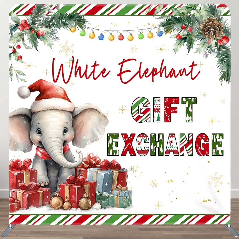 Aperturee - Aperturee Elephant Xmas Gift Exchange Tension Fabric Backdrop
