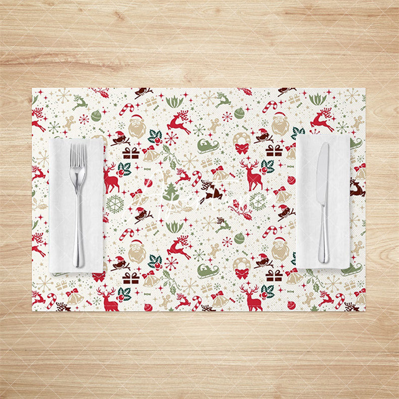 Aperturee - Aperturee Elk Santa Sled Candy Cherry Xmas Set Of 4 Placemats