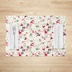 Aperturee - Aperturee Elk Santa Sled Candy Cherry Xmas Set Of 4 Placemats