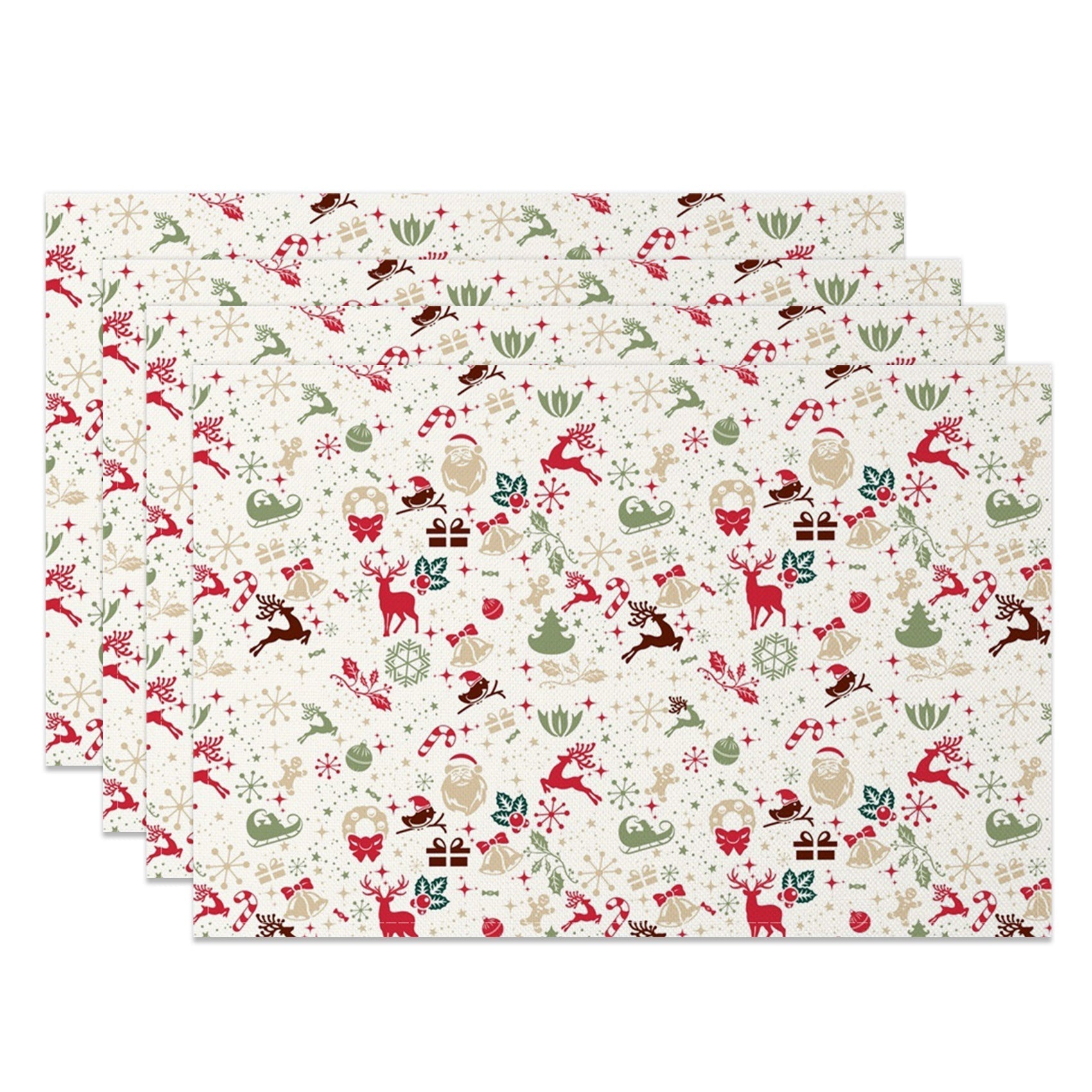 Aperturee - Aperturee Elk Santa Sled Candy Cherry Xmas Set Of 4 Placemats