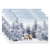 Aperturee - Aperturee Elk Snowland Pine Forest Winter Set Of 4 Placemats
