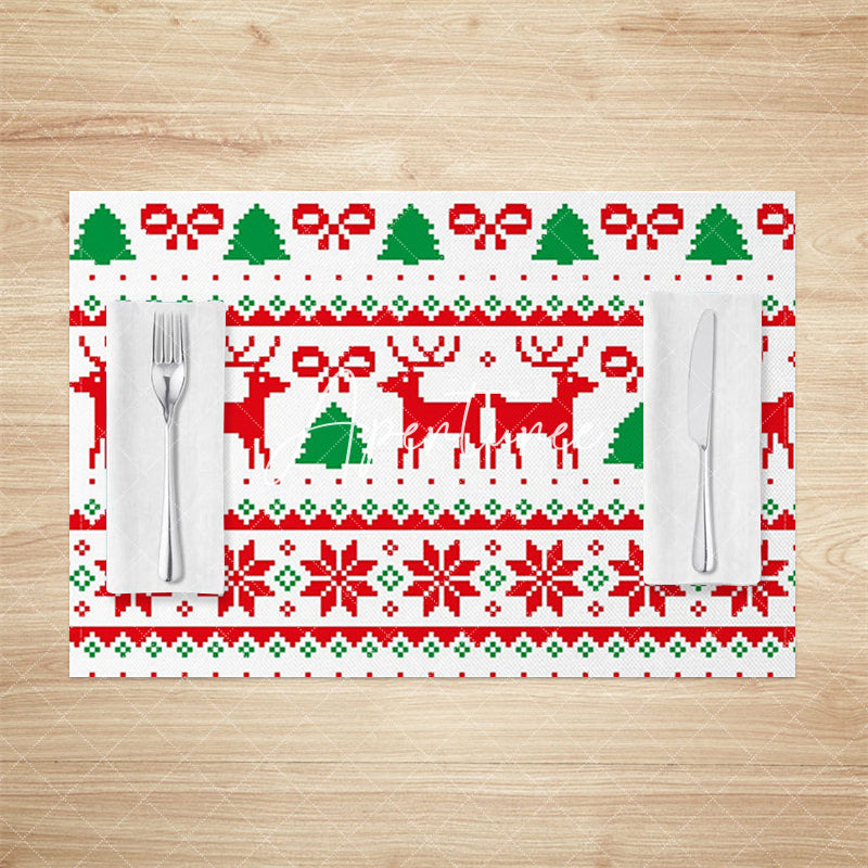 Aperturee - Aperturee Elk Ugly Sweater Style Christmas Set Of 4 Placemats